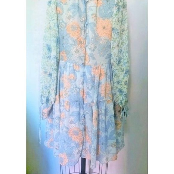 J. CREW BLUE PEACH FLORAL CHIFFON BABYDOLL SWING DRESS 10 NWT - Picture 10 of 13